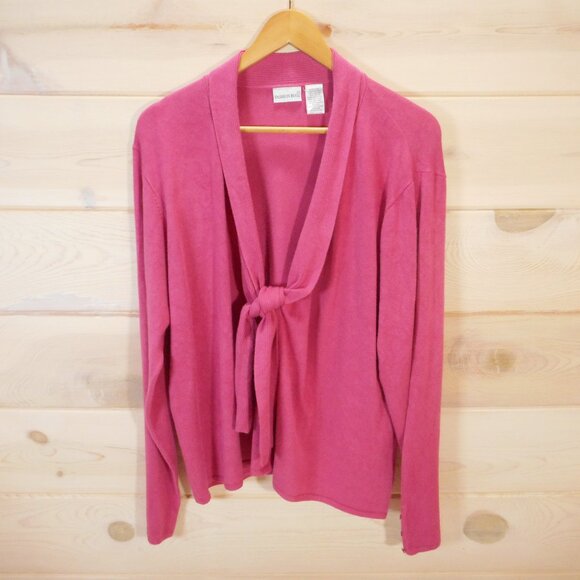 Fashion Bug Plus Size 22/24W Cardigan Sweater Pink Tie Front Long Sleeve - Picture 1 of 9